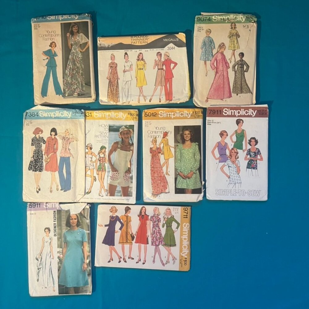Lot of 9 vintage 70s sewing patterns size 12 bust 34”